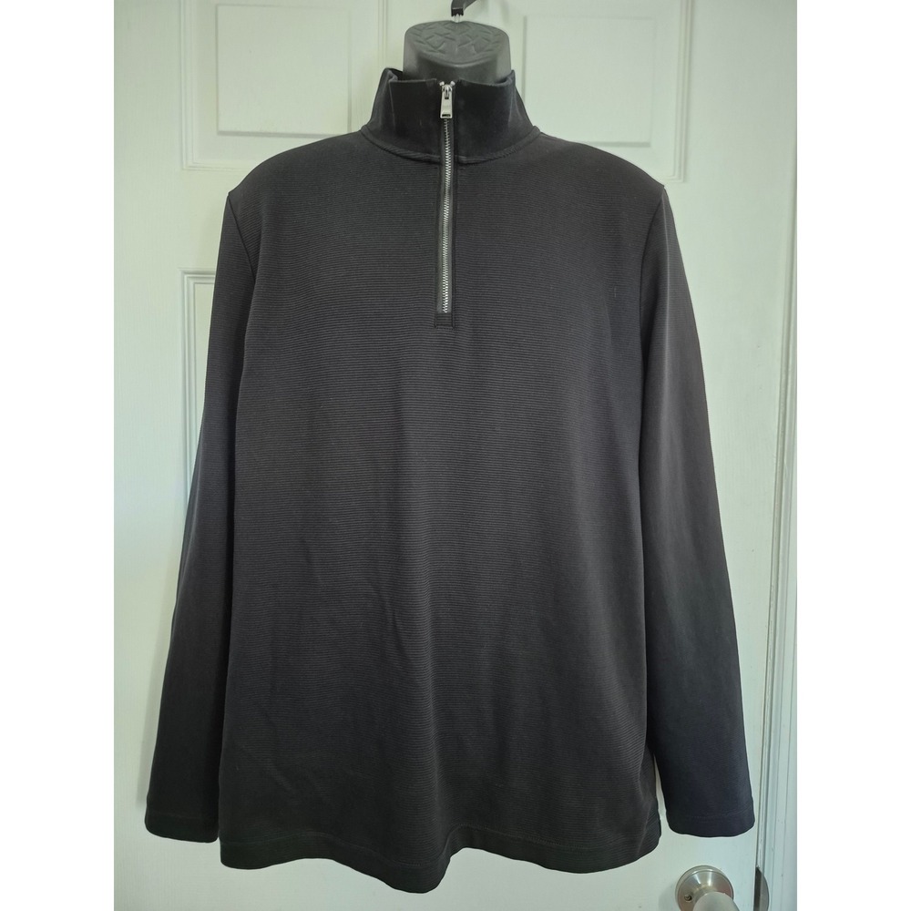 Hugo Boss Mens Medium Black Ribbed Quarter Zip Pullover Mock Neck Sweater No Tag